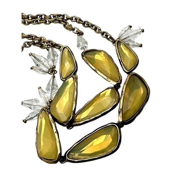 Vintage Statement Necklace Yellow Faceted Beads Antiqued Gold Tone Mid Century - Picture 5 of 7